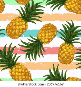 Hand drawn seamless pattern with pineapple in vector