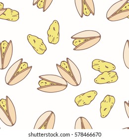 Hand drawn seamless pattern with pistachio. Background for cafe, kitchen or food package. Vector illustration