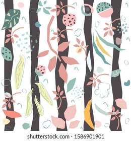 Hand Drawn Seamless Pattern with plants and berries. Artistic Creative Design. Great for backgrounds, backdrops, cars, postcards, invitations, headers, brochures, posters,wall art, flyer, etc.