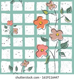 Hand Drawn Seamless Pattern with plants and berries. Artistic Creative Design. Great for backgrounds, backdrops, cars, postcards, invitations, headers, brochures, posters,wall art, flyer, etc.