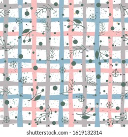 Hand Drawn Seamless Pattern with plants and berries. Artistic Creative Design. Great for backgrounds, backdrops, cars, postcards, invitations, headers, brochures, posters,wall art, flyer, etc.