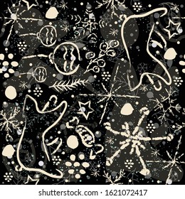 Hand Drawn Seamless Pattern with plants and berries. Artistic Creative Design. Great for backgrounds, backdrops, cars, postcards, invitations, headers, brochures, posters,wall art, flyer, etc.