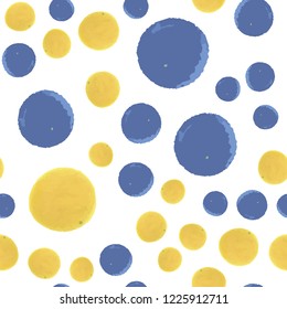 Hand Drawn seamless pattern polka dots in blue and yellow colors. Elements are not cropped. Pattern under the mask. Vector. Perfect design for posters, cards, textile, web etc.
