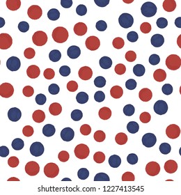 Hand Drawn seamless pattern polka dots in blue and red colors. Elements are not cropped. Pattern under the mask. Vector. Perfect design for posters, cards, textile, web etc.