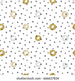 Hand drawn seamless pattern with polka dot texture and circles. Dry brush effect.