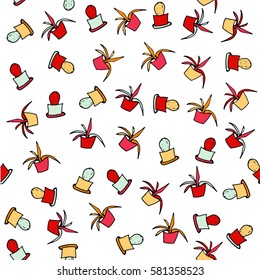 Hand drawn seamless pattern with  potted plant