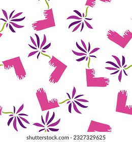 Hand drawn seamless pattern with purple and pink flowers vector design. Perfect for textile prints