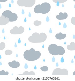 Hand drawn seamless pattern with rain and clouds. Illustration for cards, posters, banners, fabric and other design.