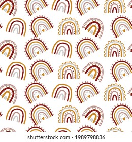 Hand drawn seamless pattern with rainbows and Trendy baby texture isolated on white background