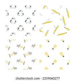 Hand drawn seamless pattern with recycle elements. Vector abstract textures isolated on white background. For wallpaper, packaging, posters, cards or other design