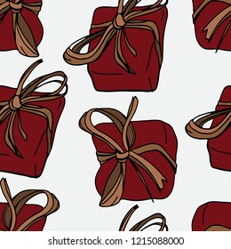 hand drawn seamless pattern of red gift boxes vector