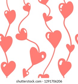 Hand drawn seamless pattern with red hearts. Cute romantic background for wrapping paper, Valentine day decor or wedding design. Doodle vector texture about love