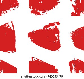 Hand drawn seamless pattern with red paint triangles. Abstract brush background. Grunge vector illustration