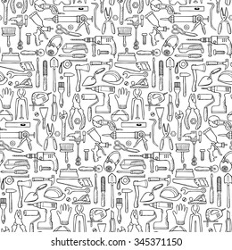 Hand drawn seamless pattern with repair tools. Vector illustration of doodle elements for backgrounds, web design, wrapping, textile prints, covers 