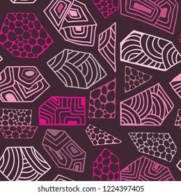 Hand drawn seamless pattern, repeating texture for textile fabric or paper print. Colorful doodle background with geometric and floral elements. Tribal ethnic mandala ornament for interior decoration