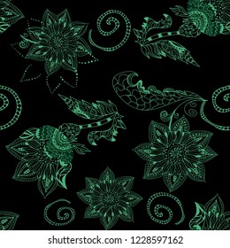 Hand drawn seamless pattern, repeating texture for textile fabric or paper print. Colorful doodle background . Tribal ethnicornament for interior decoration
