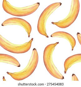 Hand drawn seamless pattern with ripe yellow bananas on the white background in vector
