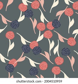 Hand drawn seamless pattern with rose elements print. FLowers backdrop. Grey background. Simple style. Stock illustration. Vector design for textile, fabric, giftwrap, wallpapers.
