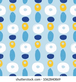 Hand drawn seamless pattern with round and oval shapes. Ellipse texture on white background. Wrapping, wall art design. Vector illustration.