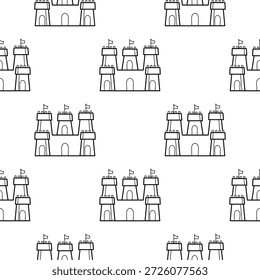 padrão sem costura desenhado à mão de castelos de areia em um fundo branco