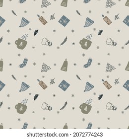 hand drawn seamless pattern of scandinavian Christmas concept