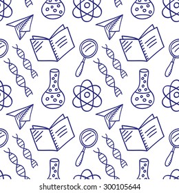 Hand drawn seamless pattern with School Supplies, Sketchy Doodles Elements, Vector Illustration