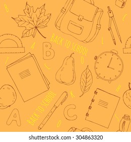 Hand drawn seamless pattern with school items