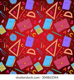 Hand drawn seamless pattern with school items