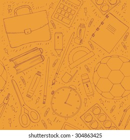 Hand drawn seamless pattern with school items