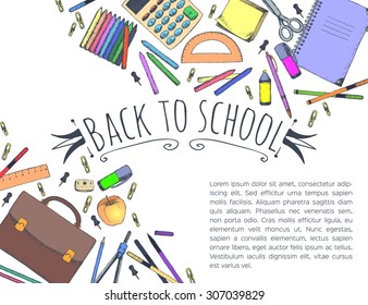 Hand drawn seamless pattern with school items