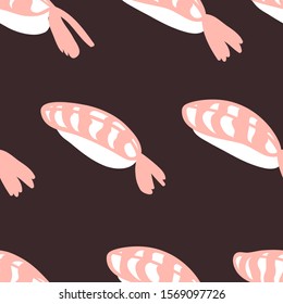 Hand drawn seamless pattern with sea food. Creative ink art work Asian dinner. Actual drawing sushi roll. Vector illustration