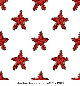 Hand drawn seamless pattern sea star isolated on white background. Vector pattern