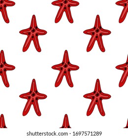 Hand drawn seamless pattern sea star isolated on white background. Vector pattern
