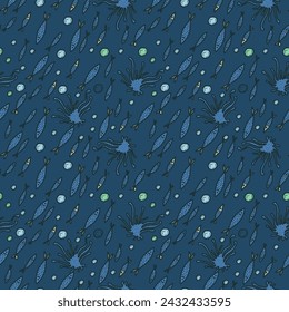 Hand drawn seamless pattern with sea fish. Tropical underwater life background. Vector illustration.