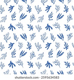 Hand drawn seamless pattern with seaweed, algae