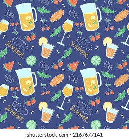Hand drawn seamless pattern. A set of various cocktail elements for use in the bar menu, cocktail card and various banners.