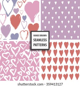 Hand drawn seamless pattern set for Valentine's day. Vector illustration.