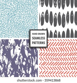 Hand drawn seamless pattern set. Vector illustration.