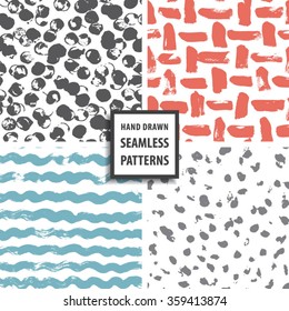 Hand drawn seamless pattern set. Vector illustration.