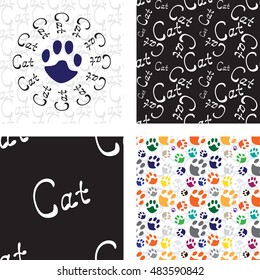 Hand drawn seamless pattern set with cats for children's clothing, fabrics, packaging, Internet