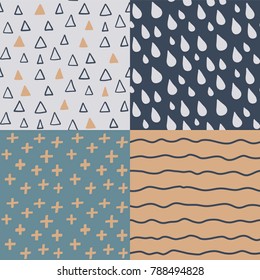 Hand drawn seamless pattern set. Simple texture for background, fabric or a wrapping paper