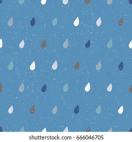 Hand drawn seamless pattern with shabby raindrops. Abstract blue background in vector