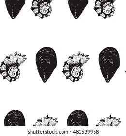 hand drawn seamless pattern with shells