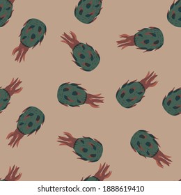 Hand drawn seamless pattern with simple pale blue pitahaya ornament. Pale pink background. Designed for fabric design, textile print, wrapping, cover. Vector illustration.