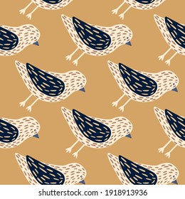 Hand drawn seamless pattern with simple dove birds silhouettes. Beige background. Vector illustration for seasonal textile prints, fabric, banners, backdrops and wallpapers.