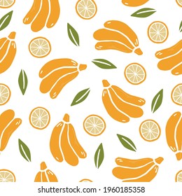 Hand drawn seamless pattern of simple banana. Doodle sketch style. Banana pattern for food shop, fruit wallpaper, background, textile design