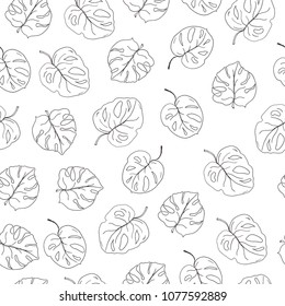 Hand drawn seamless pattern with sketch of leaves. Vector stock illustration. 