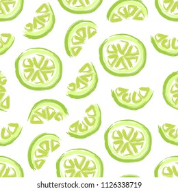 Hand drawn seamless pattern with slices of lemon.

