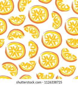 Hand drawn seamless pattern with slices of orange.