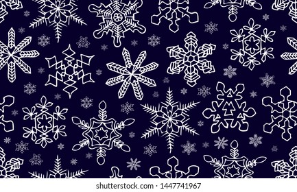 Hand drawn seamless pattern 'snowflakes', doodle